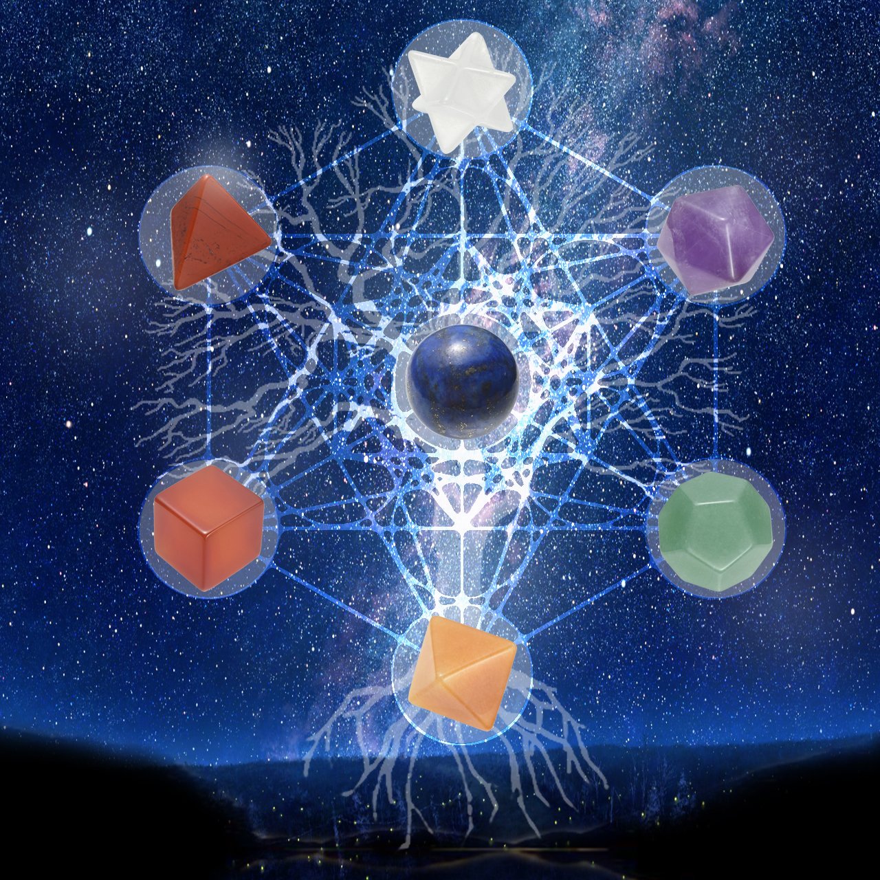 Top Plaza 7 Chakra Healing Crystals Kit Sacred Geometry Platonic Solids Crystals Reiki Tumbled Stones Set Lucky Decoration W/Black Obsidian Stand