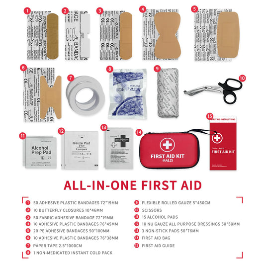 @AL21 All-Purpose First Aid Kit 184 Pieces, Emergency Kit for Home, Travel, Car, Business, Worksite and Office, Portable Emergency Supplies for Minor Cuts, Scraps, Sprains & Burns