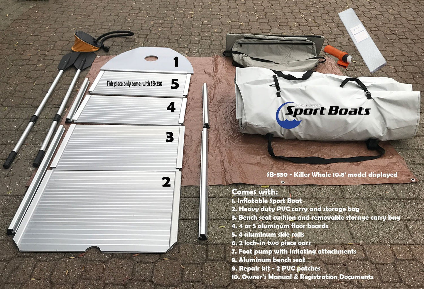 Inflatable Sport Boats Killer Whale 10.8' - Model SB-330 - Aluminum Floor Premium Heat Welded Dinghy with Seat Bag