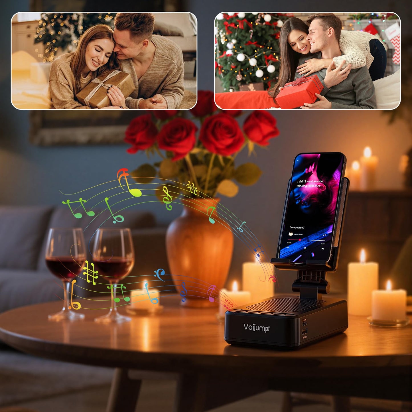 Cell Phone Stand with Wireless Bluetooth Speaker and Charging, Anti-Slip Base HD Surround Sound, Perfect for Home/Outdoor, Phone Holder Compatible with iPhone/ipad/Samsung Galaxy, Gifts for Men Women