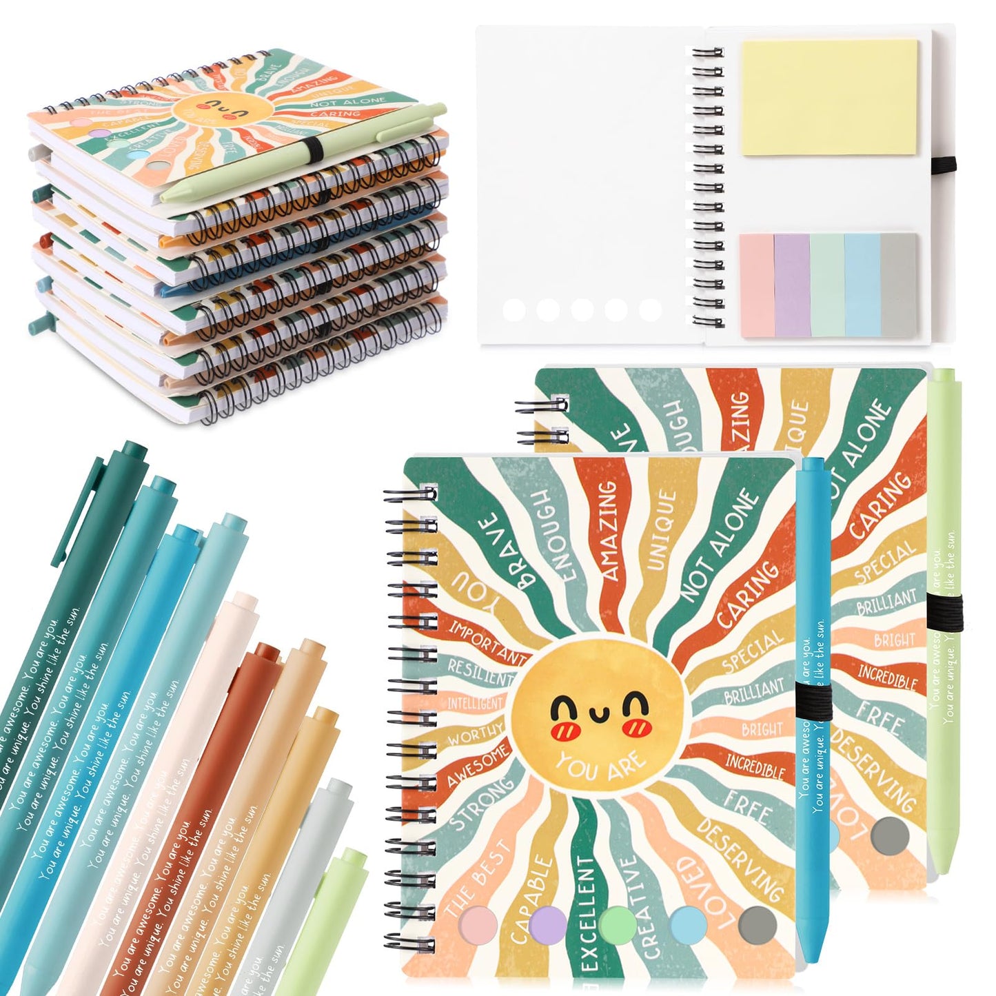 Janlaugh 20 Pcs Mental Health Gifts for Women Men Self Care Items Bulk Include 10 Mental Health Notebook with Sticky Note 10 Positive Pens Affirmation Journals Wellness Gifts for Coworkers Teachers