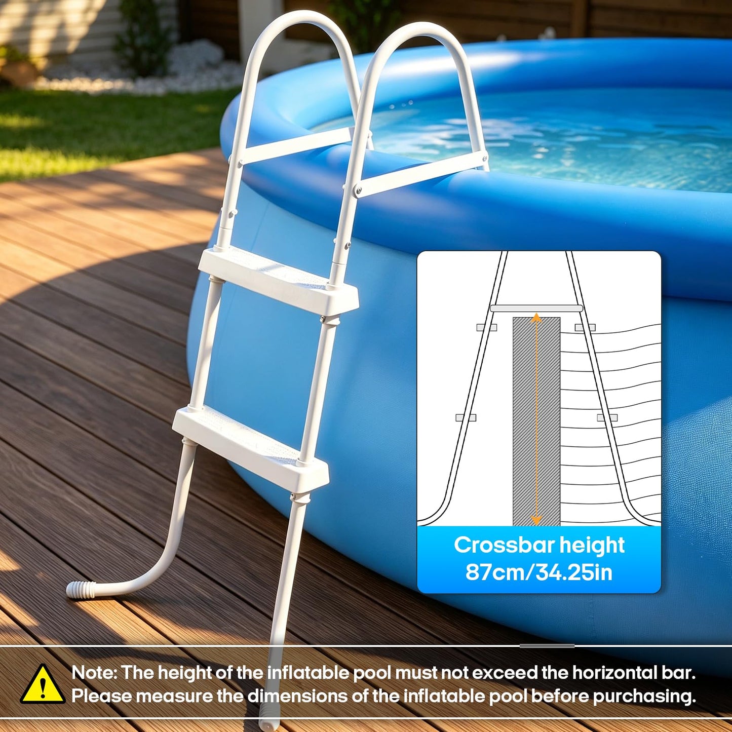 Above Ground Pool Ladder, 34 '' Pool Ladder, Swimming Pool Frame Ladder, 2-Steps,Suitable for Pools up to 34 inches deep Above Ground, Easy Assemble and Climb
