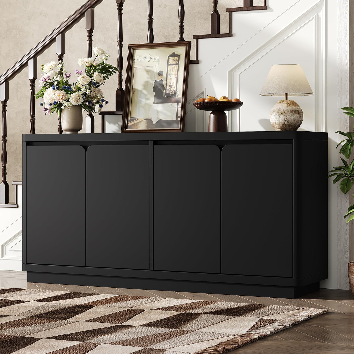 knoworld Buffet Cabinet with Storage, Outlet & Adjustable Shelves, Sideboard Cabinet with Double-Arc Doors, Classic Modern Wood Console Table & Credenza for Dining Room & Entryway