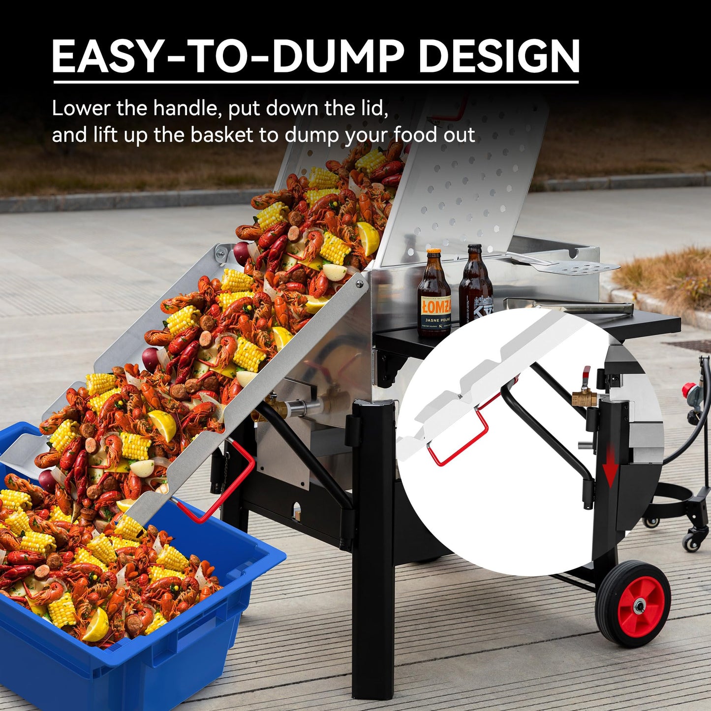 Creole Feast CFB1001A 90 QT Crawfish Boiler, Outdoor Single Sack Propane Gas Cooker with Folding Cylinder Mounting Bracket and Stirring Paddle for Seafood & Crawfish Season, Black