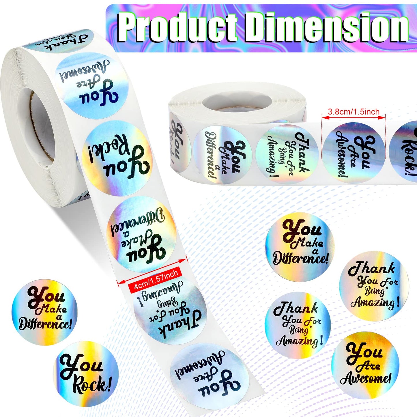 1000 Pcs Kudos Appreciation Stickers Retro You are Awesome Thanks for Being Amazing You Make a Difference Envelope Seals for Graduation Employees Nurses Teacher Appreciation(Holographic)