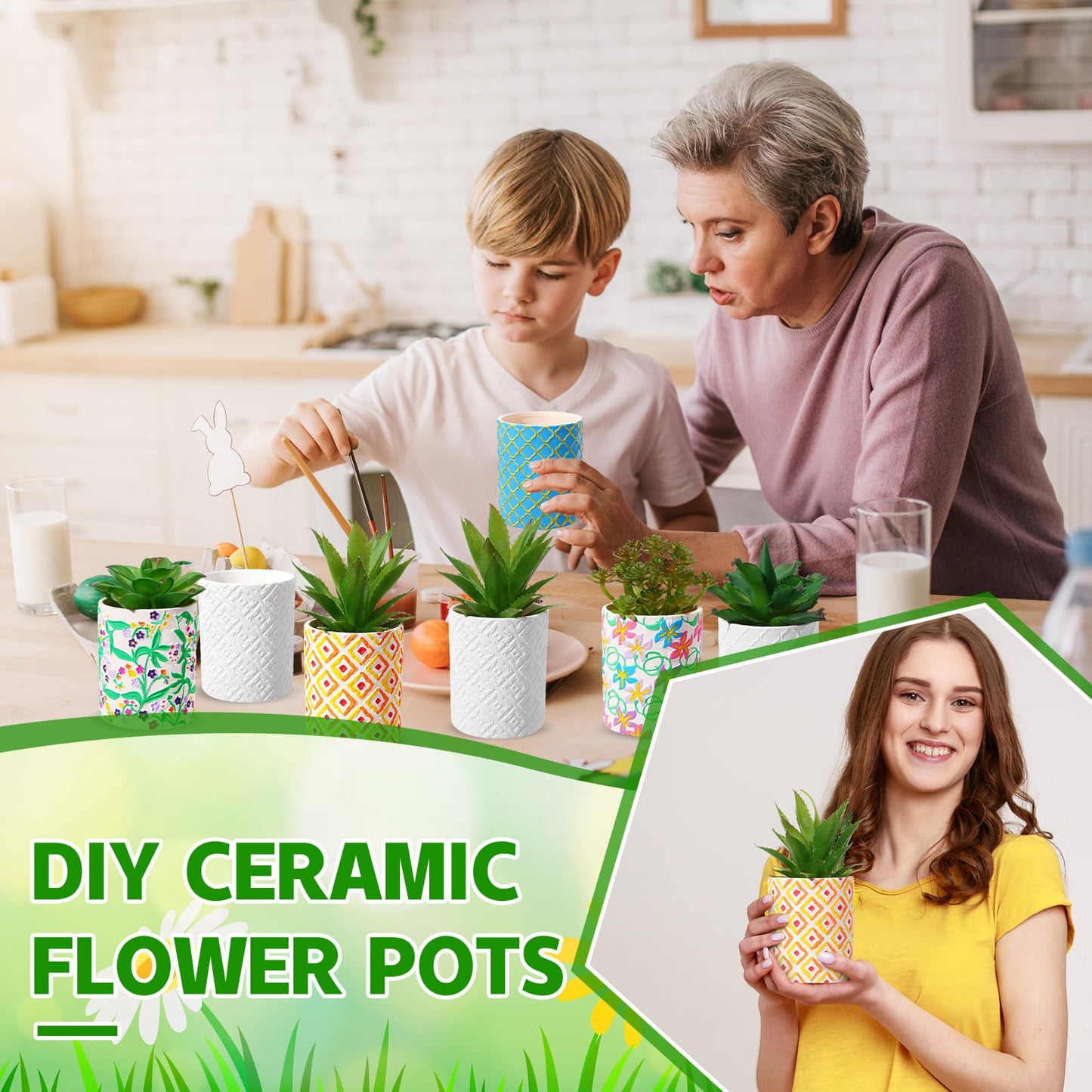 Zubebe 12 Pcs Paint Your Own Ceramic Pots Bulk Unfinished Succulent Pots Craft Kit with Drainage Hole Mini Paintable Plant Vase Ready to Paint Planter for Cactus DIY Craft (Classic)