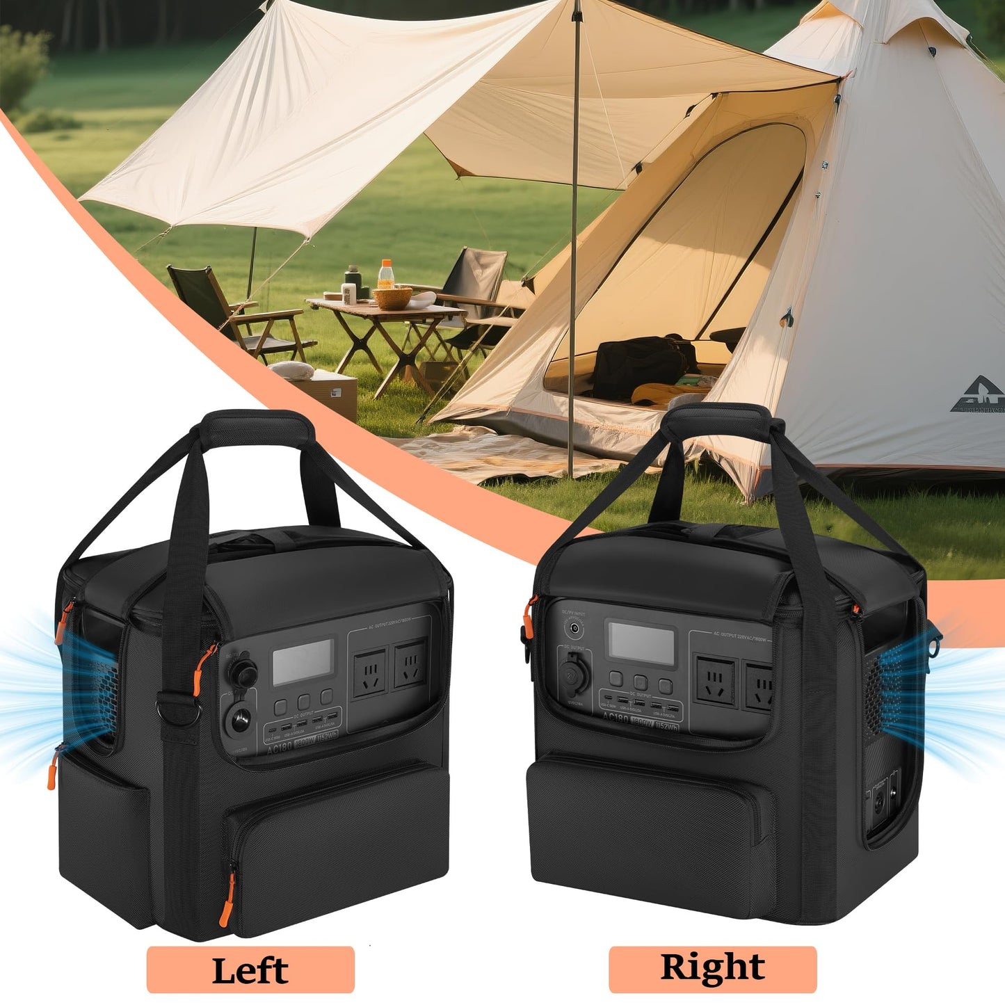 Portable Power Station Carrying Bag Compatible with BLUETTI AC180, Power Station Storage Case for Charging Cable and Accessories (BLACK, Without Retractable Handle)