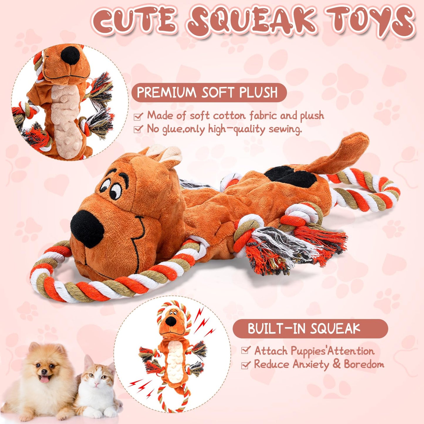 Abbylike New Puppy Gift Basket Puppy Starter Kit Dog Gift Storage Basket with Dog Toys Set Chew Toys Teething Interactive Squeaky Plush for Doggie Birthday Gifts and Pet Necessities