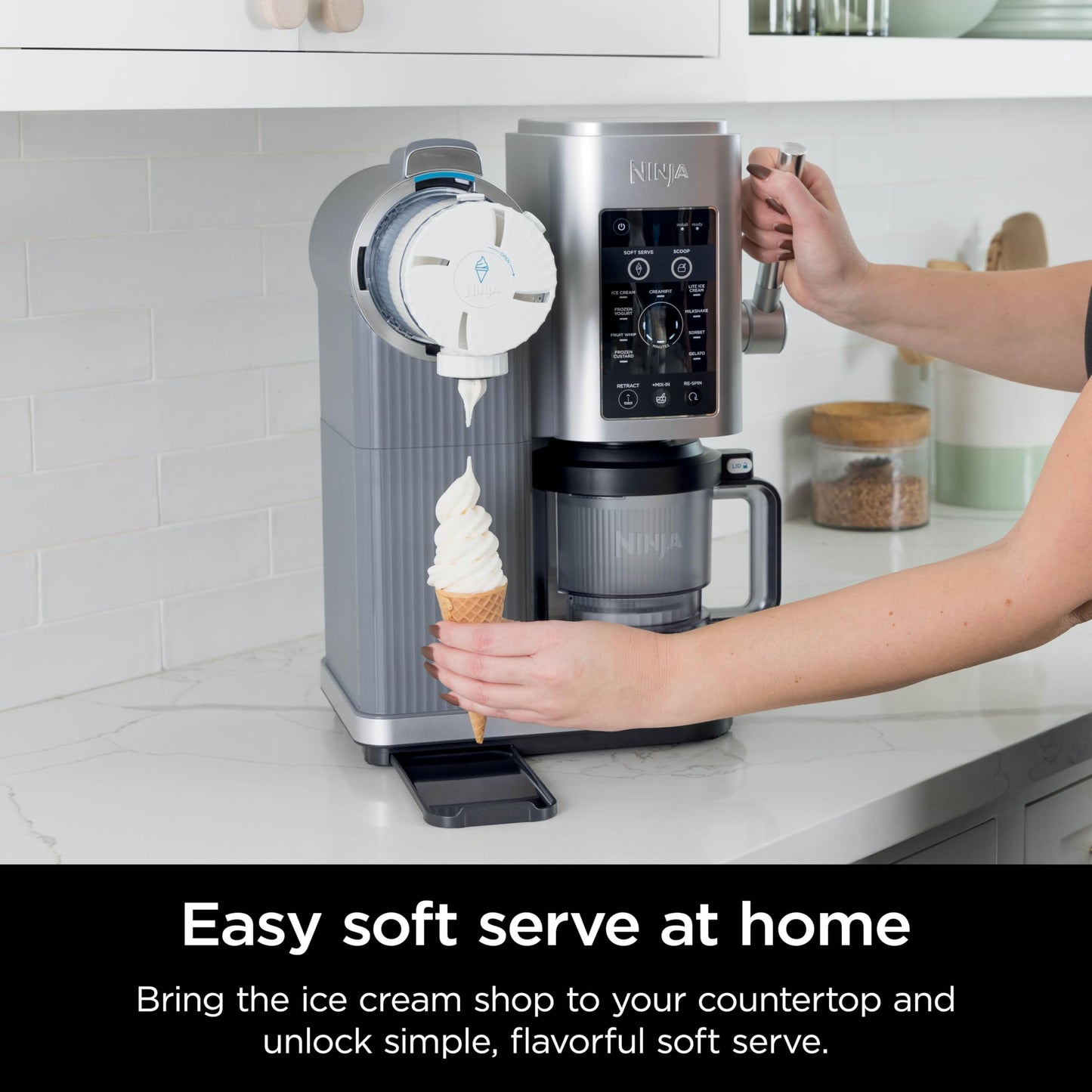 Ninja Swirl by CREAMi Ice Cream and Soft Serve Maker, Sorbet, Milkshake, Frozen Yogurt, Low Calories Program & More, 13-in-1, Soft Serve Handle, (2) CREAMi Swirl 16oz Pints, NC701 (Renewed)