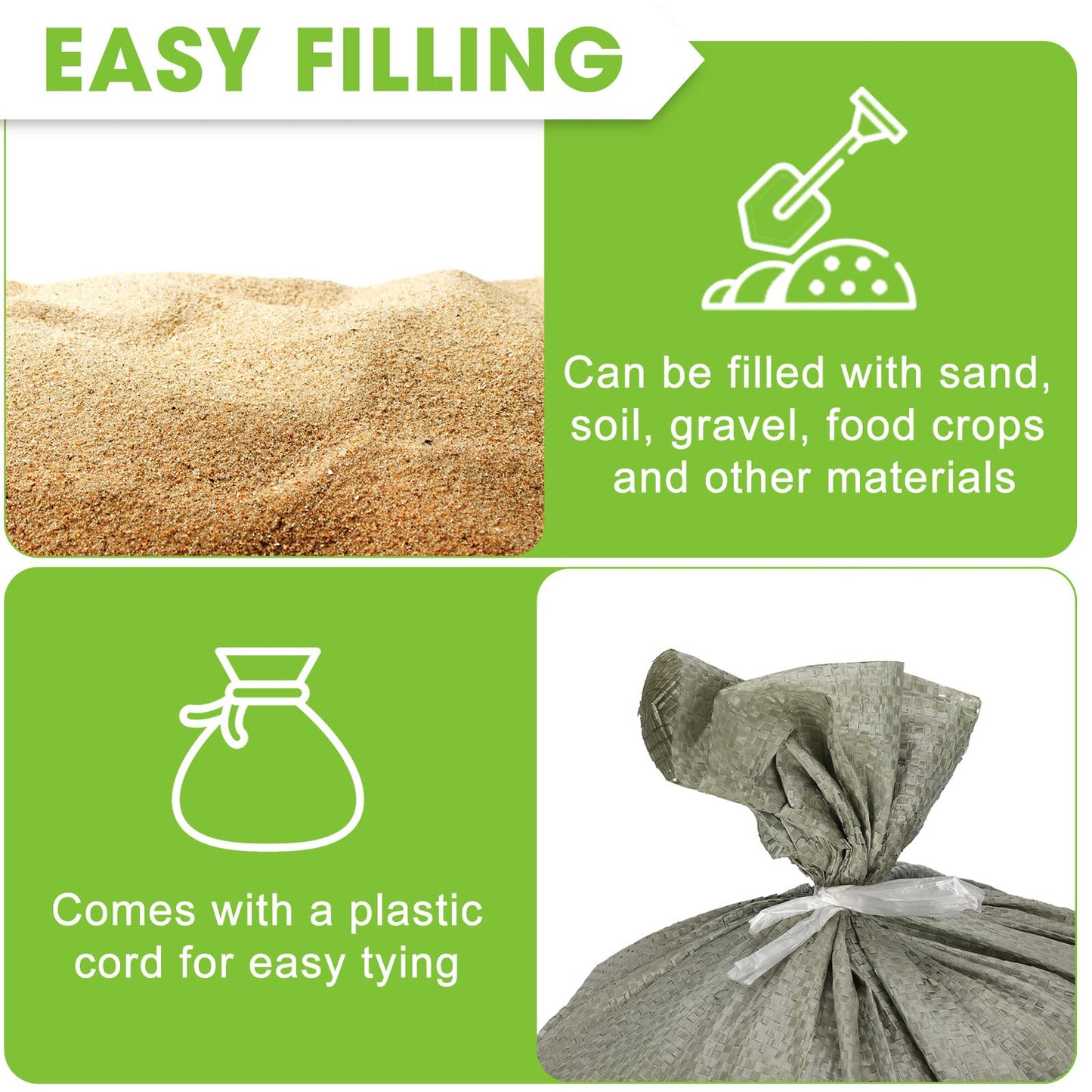 Nuenen 300 Pieces Heavy Duty Sand Bags with Ties Empty Woven Polypropylene Sand Bags Bulk for Hurricane Flooding, Sand Bags Flood Protection, Store Bags, 14" x 26"