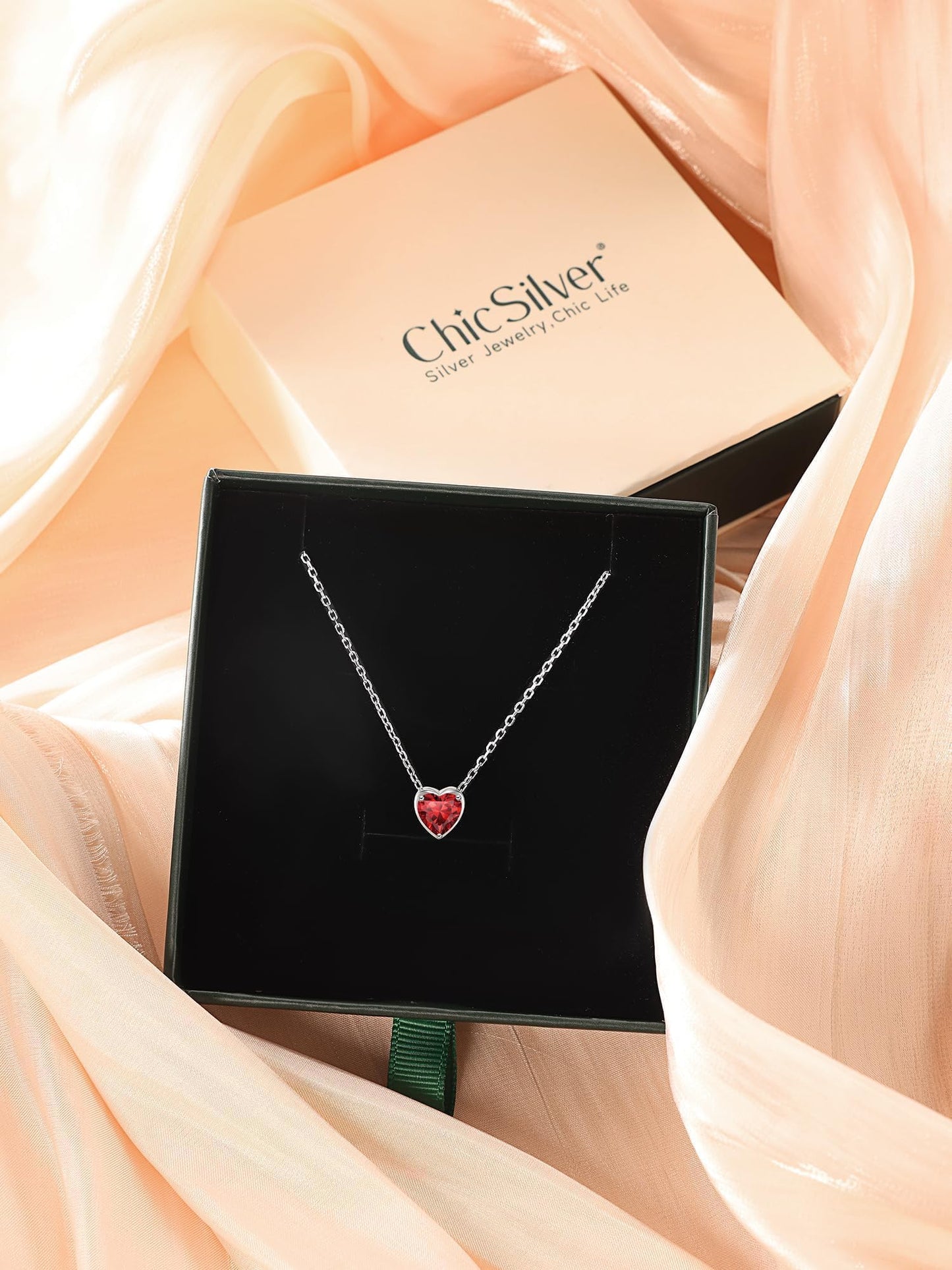 ChicSilver Emerald Necklace May Birthstone Necklace for Women Love Heart Necklaces Green Stone Necklaces for Women