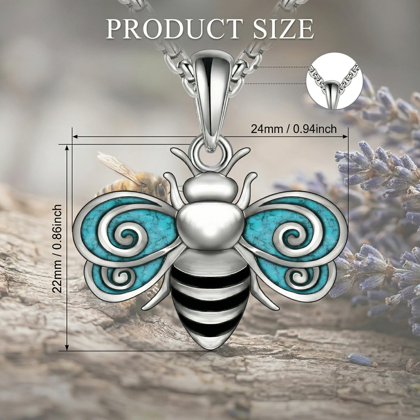 HKPATOP Bee Necklace 925 Sterling Silver Turquoise Bumble Bee Pendant Cute Jewelry Gifts for Women Animal Lovers