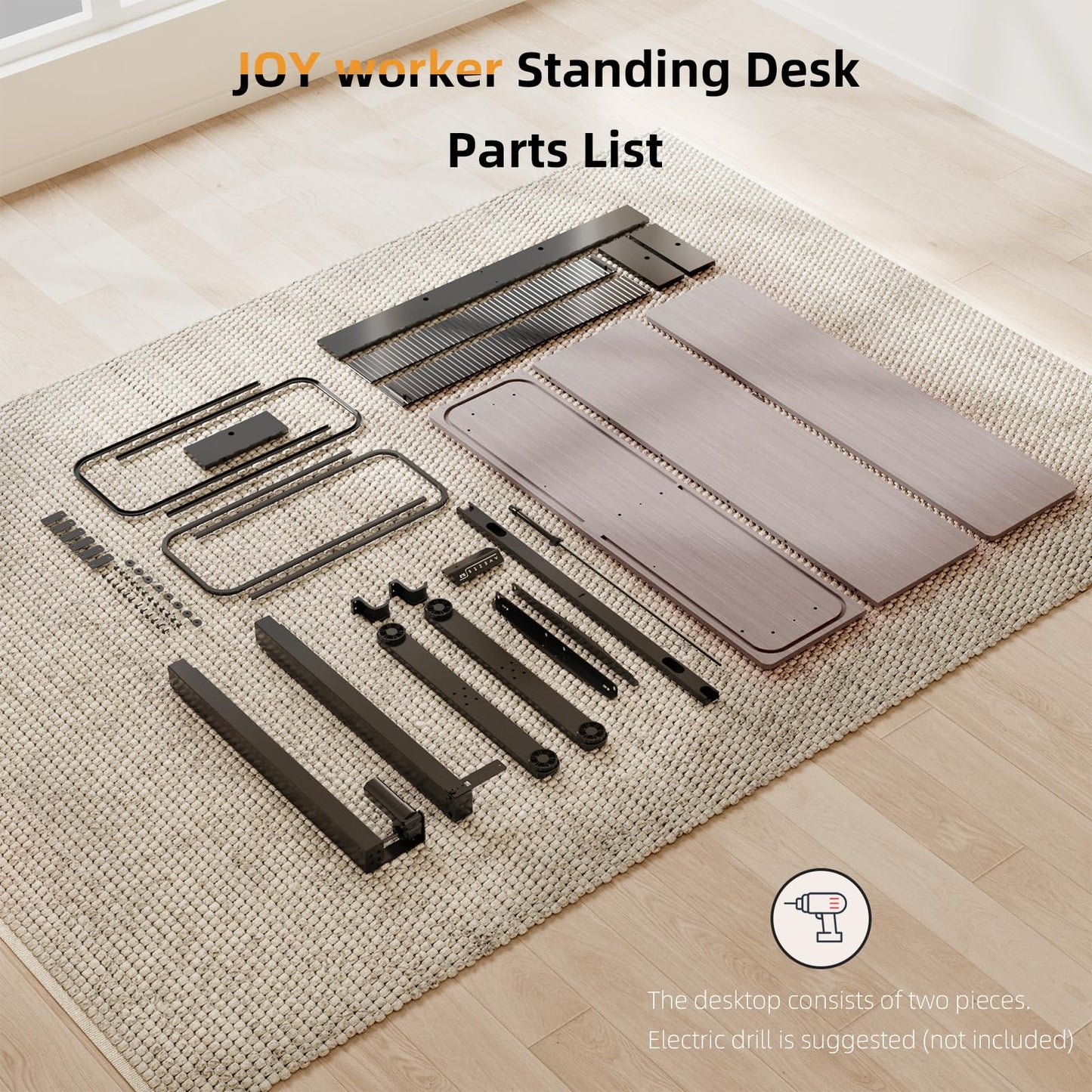 JOY worker Height Adjustable Electric Standing Desk with Storage Shelves, 48 Inch Table with Built-in Monitor Stand, Sit Stand Desk with 2 Hooks for Home Office, Grey Desktop & Black Frame