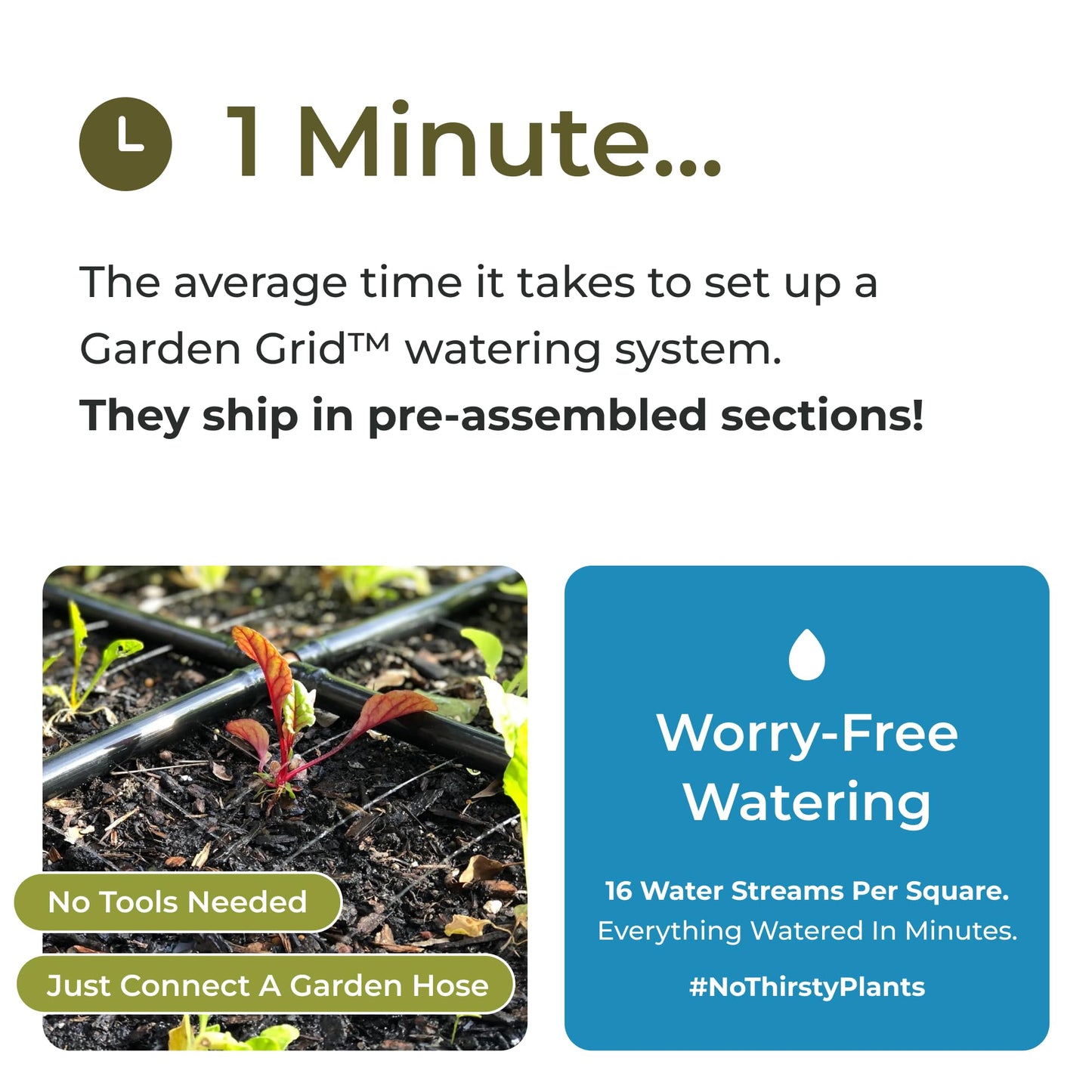 Garden Grid Watering System | Garden Irrigation System for Garden Beds – But Better | Pre-Assembled, Waters Every Plant, 2-Min Setup, USA-Made, Lasts 5–10x Longer Than Drip Irrigation | 4x8 – 44"x88"