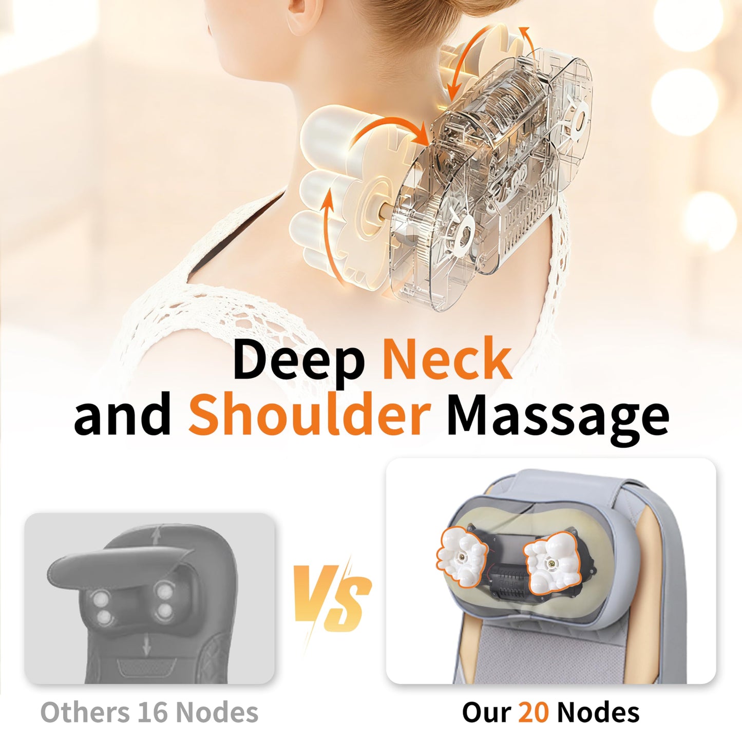 FIRRLUCO Shiatsu Neck and Back Massager with Heat,Back Massager for Pain Relief Deep Tissue,Back Massager for Chair, Adjustable Neck Massage with 20 Kneading Nodes,Christmas Gifts for Women Men