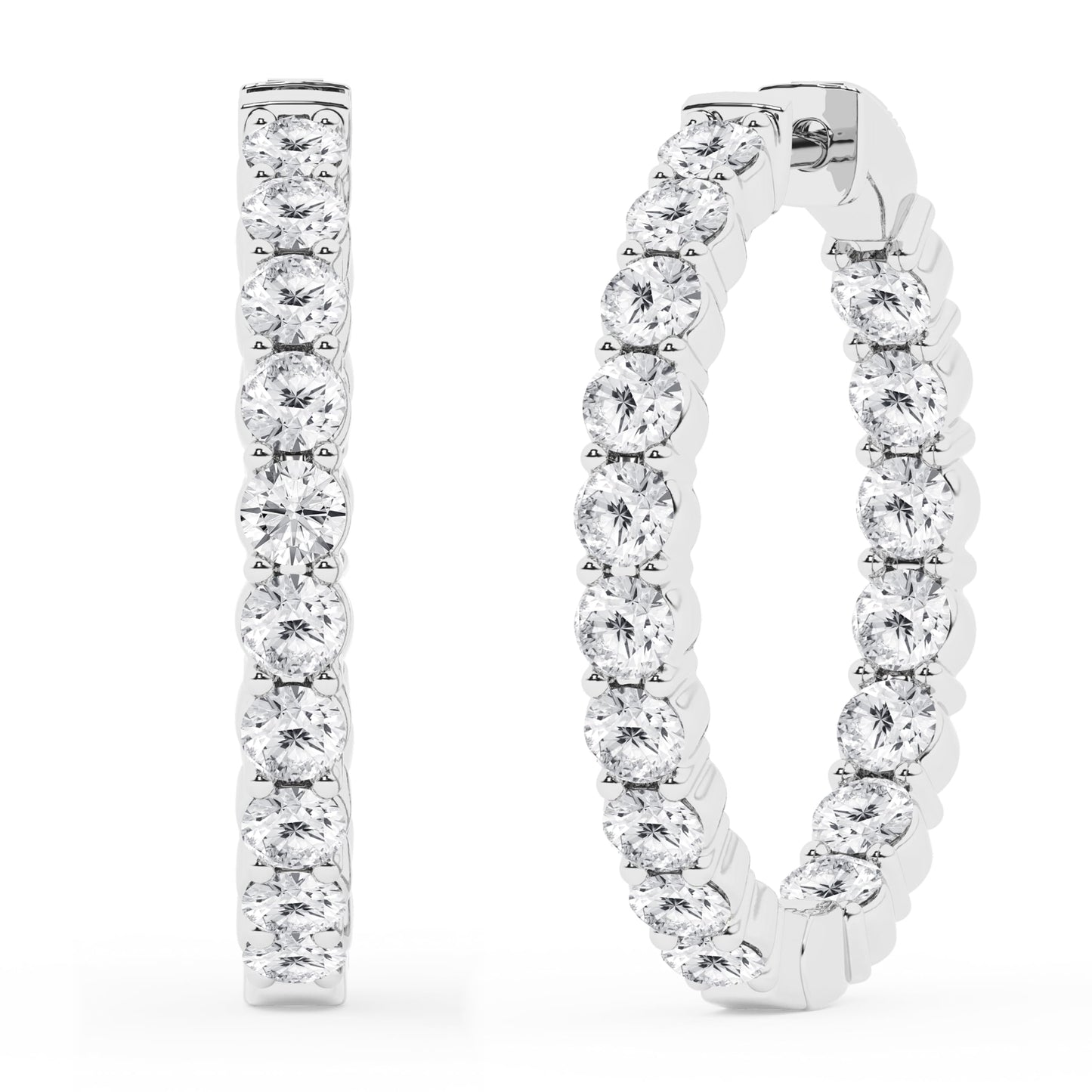 Belacqua 4.00 Carat Round Lab Grown Inside Out Diamond Hoop Earrings in Sterling Silver, Color G+, Clarity SI, Prong Set, Fine Jewelry for Women, Gift Box Included