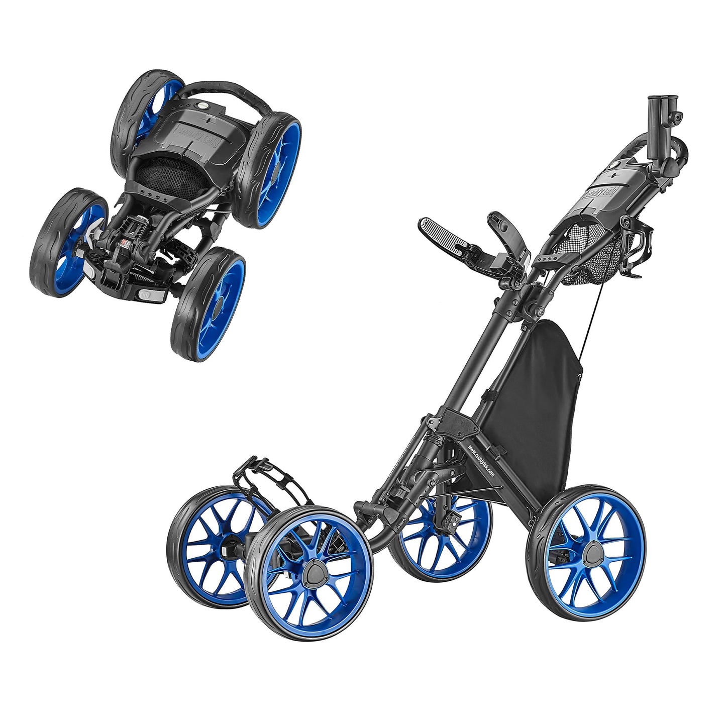 Caddytek CaddyCruiser ONE V8 4 Wheel Golf Push Cart - Lightweight Aluminum Foldable Cart with EVA Wheels, Foot Brake, Adjustable Handle, Cooler Basket, Umbrella Holder, Drink Holder, Scorecard Console
