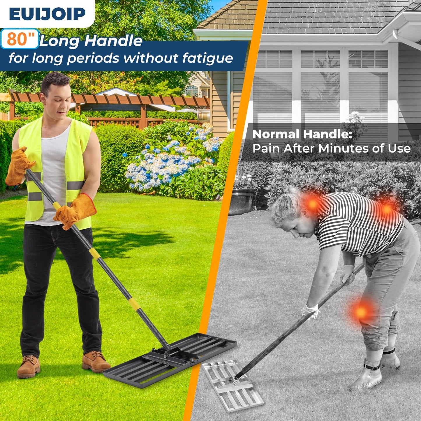 Professional Lawn Leveling Rake 30x10 Heavy Duty - Oversized Leveling Tool with 80" Stainless Steel Handle, Foldable Landscape Grading Rake for Soil Sand Topdressing & Seeding