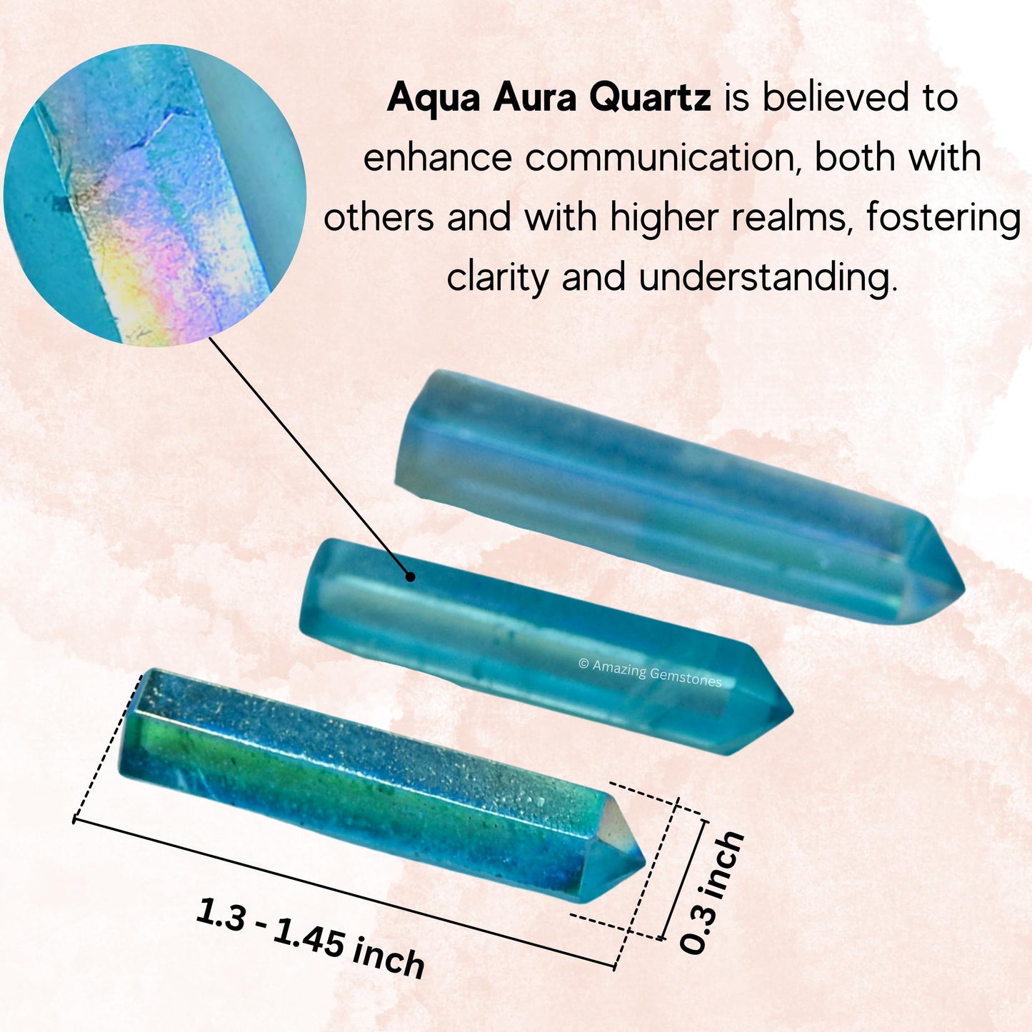 Amazing Gemstone Aqua Aura Quartz Crystal Points Bulk Healing Crystals and Stones - Pack of 3 Single Terminated Healing Wand Point Bulk Crystals for Crafts, Crystal Grid, DIY Work - Premium Crystals