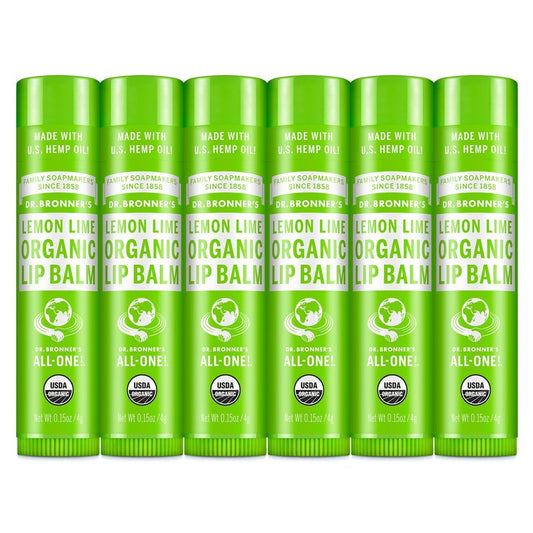 Dr. Bronner’s Organic Lip Balm 6-Pack (.15oz) Natural, Moisturizinging, Petroleum-Free Lip Balm with Beeswax & Avocado Oil for Dry Lips, Men & Women - Lemon Lime