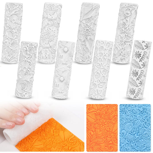 8 Pcs Polymer Clay Texture Rollers, Texture Roller for Clay & Pottery, Clay Texture Tools for Earrings & Jewelry Making, Work with Polymer Clay Cutters (YANSH PROGLOBAL) (Tropical & Coastal)