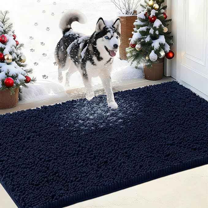 IM HOME Chenille Absorbent Outdoor Doormat 60" x 36", Washable Muddy Door Mats for Dog Non Slip Indoor Doormat Dog Mat for Muddy Paw Front Inside Doormats for Entryway Navy Blue