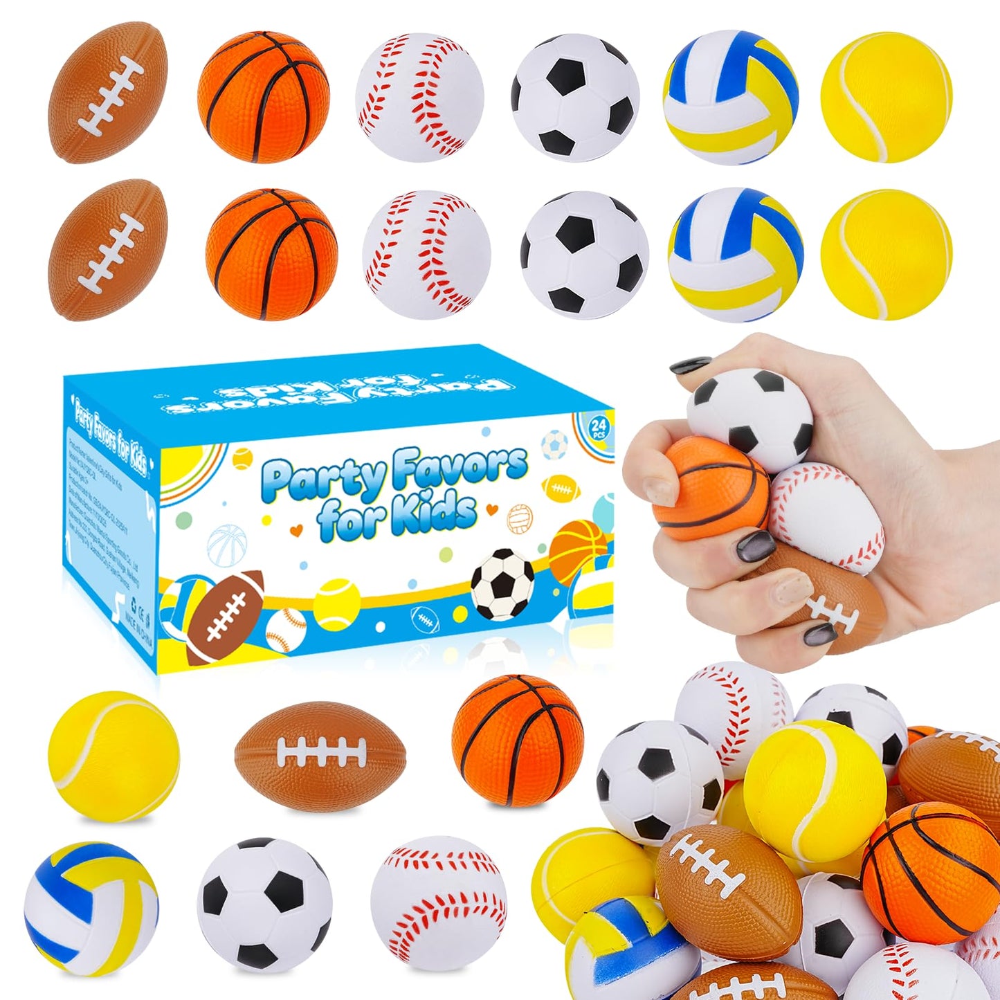 Tiaxidex 24 PCS Stress Balls, Sports Party Favors, Mini Sports Balls, Mini Foam Fidget Toys for Stress Anxiety Relief, Goodie Bag Stuffers, Office Classroom Stress Relief Gifts, Classroom Prizes