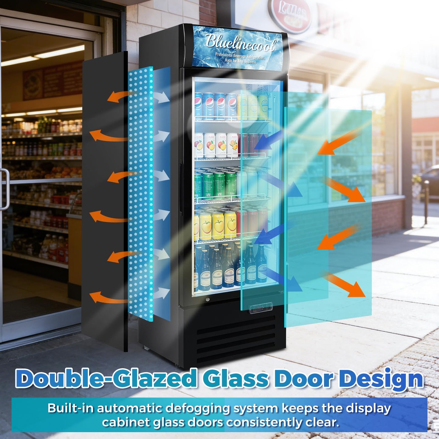 Bluelinecool Commercial Refrigerator Beverage Cooler, 12.5 Cu.Ft Display Refrigerator with Glass Door, Drink Fridge with Led Light, 4 Adjustable Shelves, Merchandiser Refrigerator for Beer, Bar, Shop