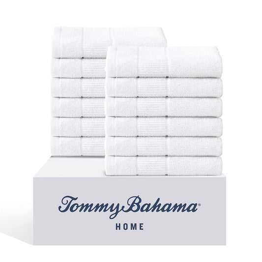 Tommy Bahama - Washcloths, Soft & Absorbent Cotton Towels, Fade Resistant, Oeko-Tex Certified (Island Retreat White, 12 Piece)