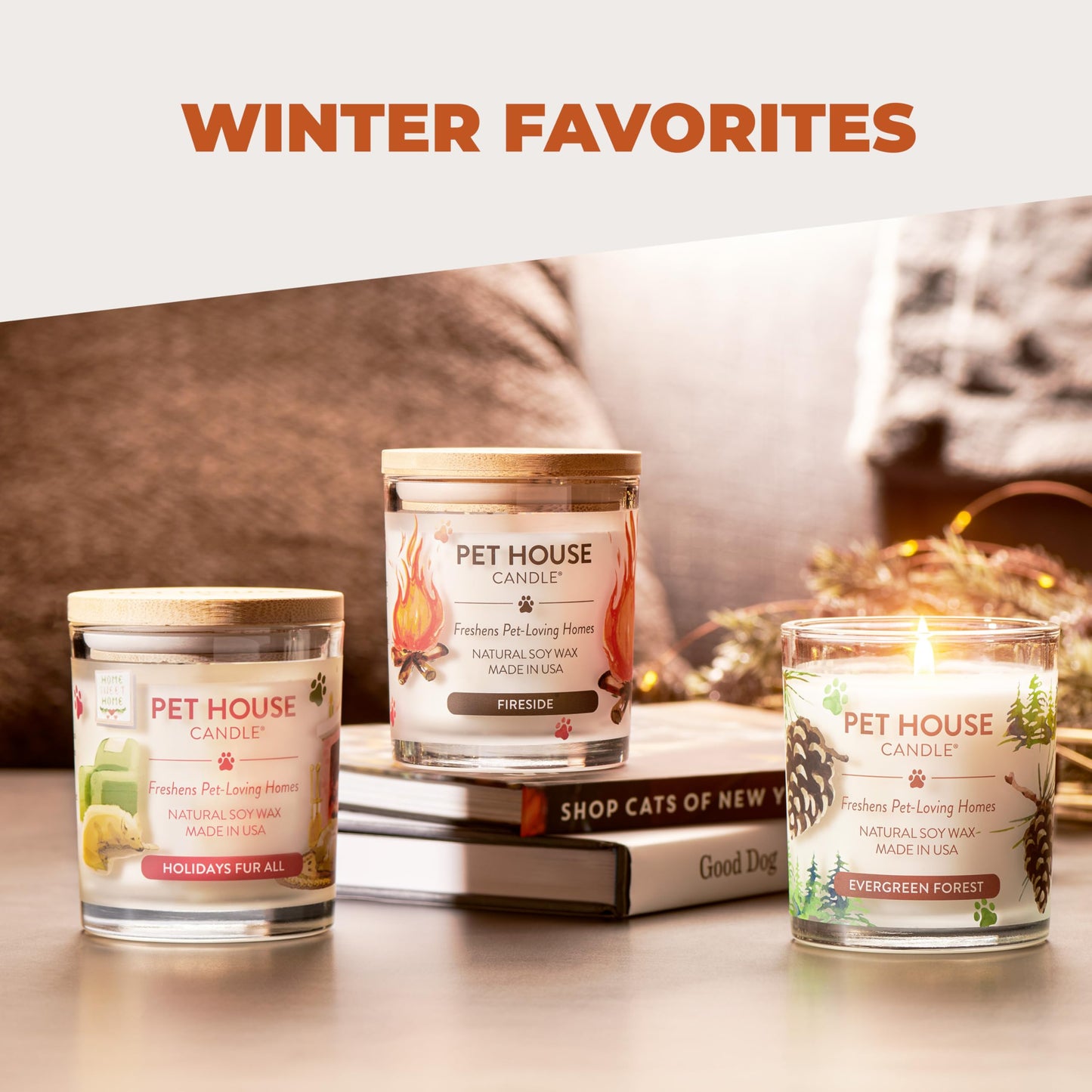 One Fur All Pet House Fall Candles, Long Lasting, Clean Burning, Soy Wax Scented Candles for Pet Odor, Falling Leaves