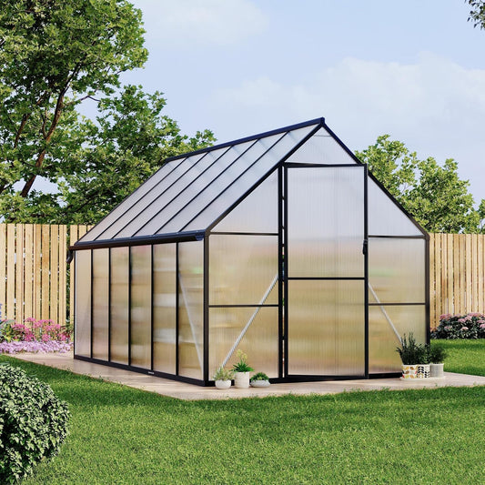 8x12 FT Aluminum Framed Polycarbonate Greenhouse for Outdoors, UV-Blocking Panels, Heavy Duty Structure, Roof Vent, Easy Setup, All-Season Garden Kit
