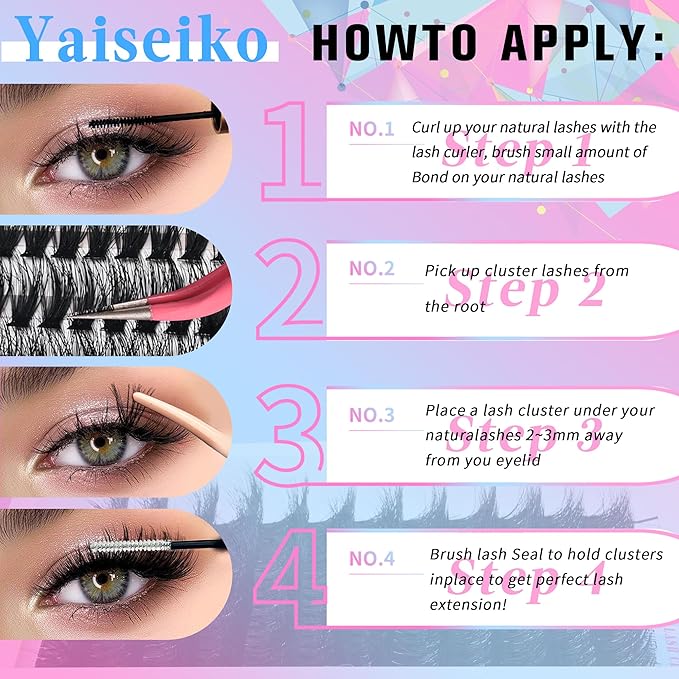 Wispy Lash Clusters 14-22mm Thick Eyelash Clusters D Curl Wispy Individual Lashes 80D Cluster Eyelash Extensions 240pcs Plant Fibers Lashes Clusters DIY Lash Extension, by Yaiseiko