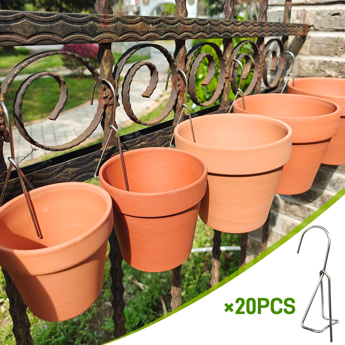 20 Packs Terracotta Pots Hanger Hooks,Sturdy Thick Stainless Steel Plant Hanger,Flower Pot Holders for Clay Pots,Wall and Fence Mounted Plant Hanging Holder for Terra Cotta Pot(Vertical Hang,20Pack)
