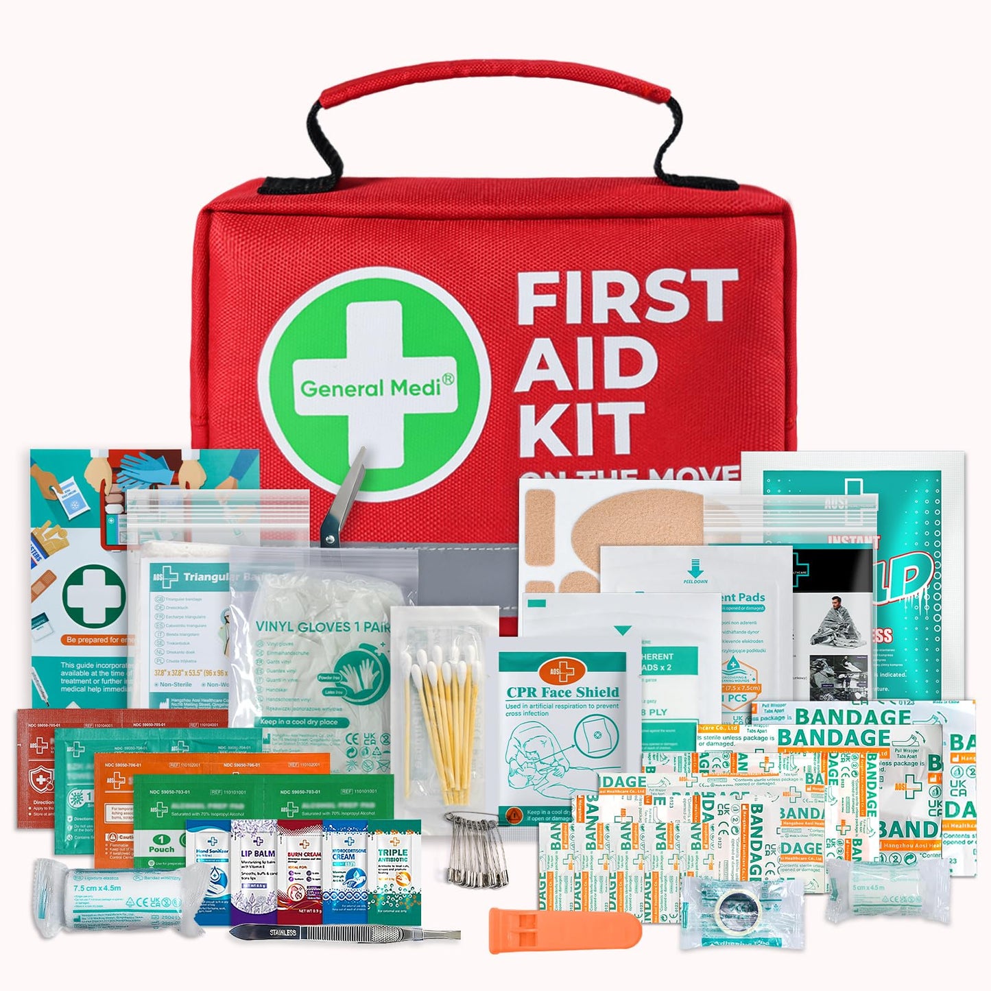 General Medi First Aid Kit - 150 Pieces Small Compact First Aid Kit Bag - Includes Instant Cold Pack, Emergency Blanket for Travel, Home, Office, Vehicle, Camping
