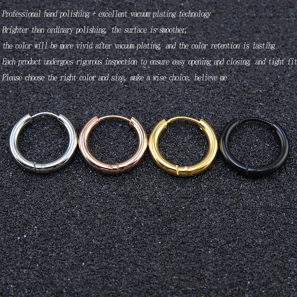 316L Surgical Stainless Steel Huggie Hoop Earrings 8mm Rose Gold Hypoallergenic Earrings Hoop Cartilage Helix Lobes Hinged Sleeper Earrings For Men Women(B04: 8mm Rose Gold(THK 2.0mm))