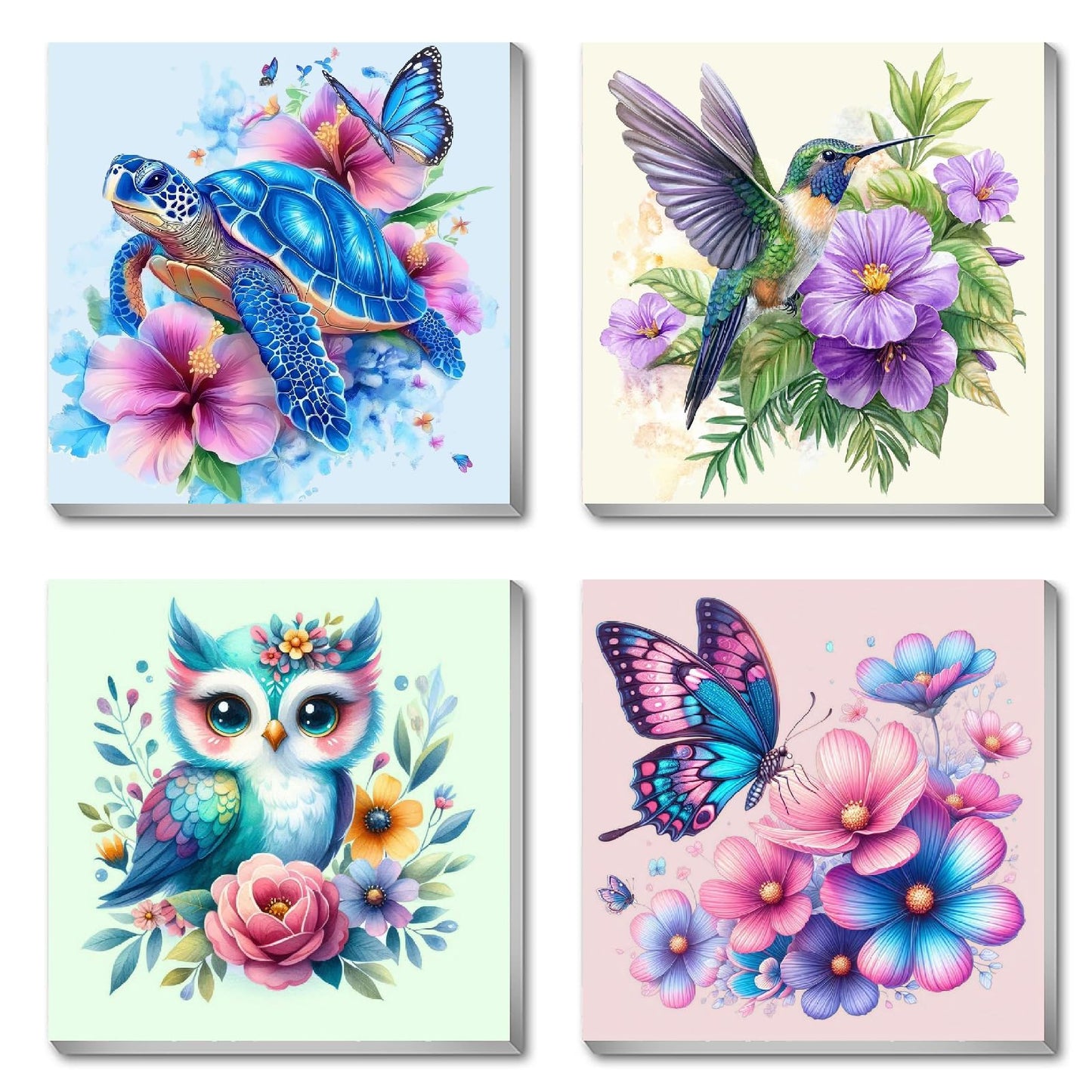 Canrichshop 4 Pack Framed Paint by Numbers Kit for Adults Beginner & Ages Over 12,Animals Paint by Number Kits, DIY Number Painting for Adults Flowers for Decor Present 8X 8 inch