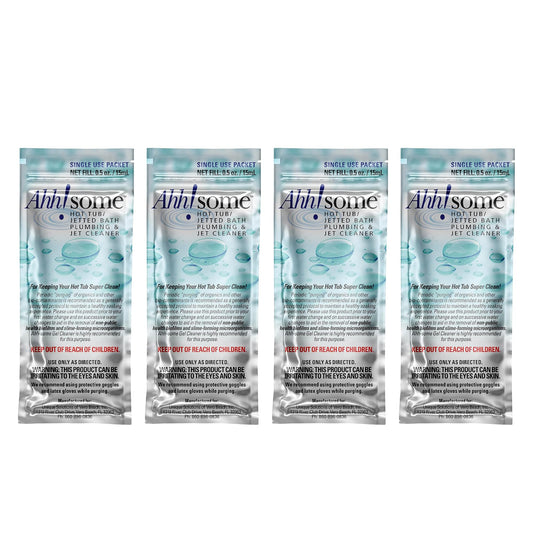 Ahh-Some - Hot Tub Cleaner & Purge Packet | Clean Pipes, Jet Line & Jets Gunk Build Up | Clear & Soften Water for Hot Tub, Jetted Tub, Swim Spa | Top Clarifier Up to 450 Gallons of Water (Pack of 4)