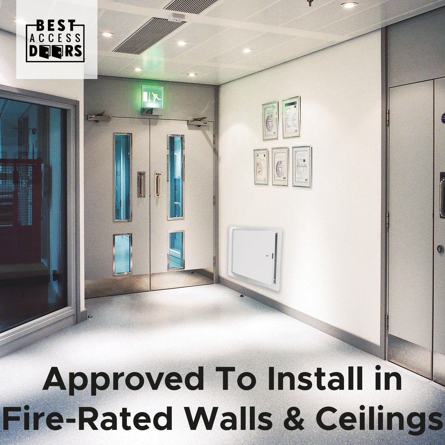 Best 18" x 18" Insulated Fire Rated Metal Access Door with Flange – 20-Gauge Galvanneal Steel Wall Access Panel, 2" Mineral Wool Insulation, White Powder-Coat Finish, LEED Compliant, BA-FRI
