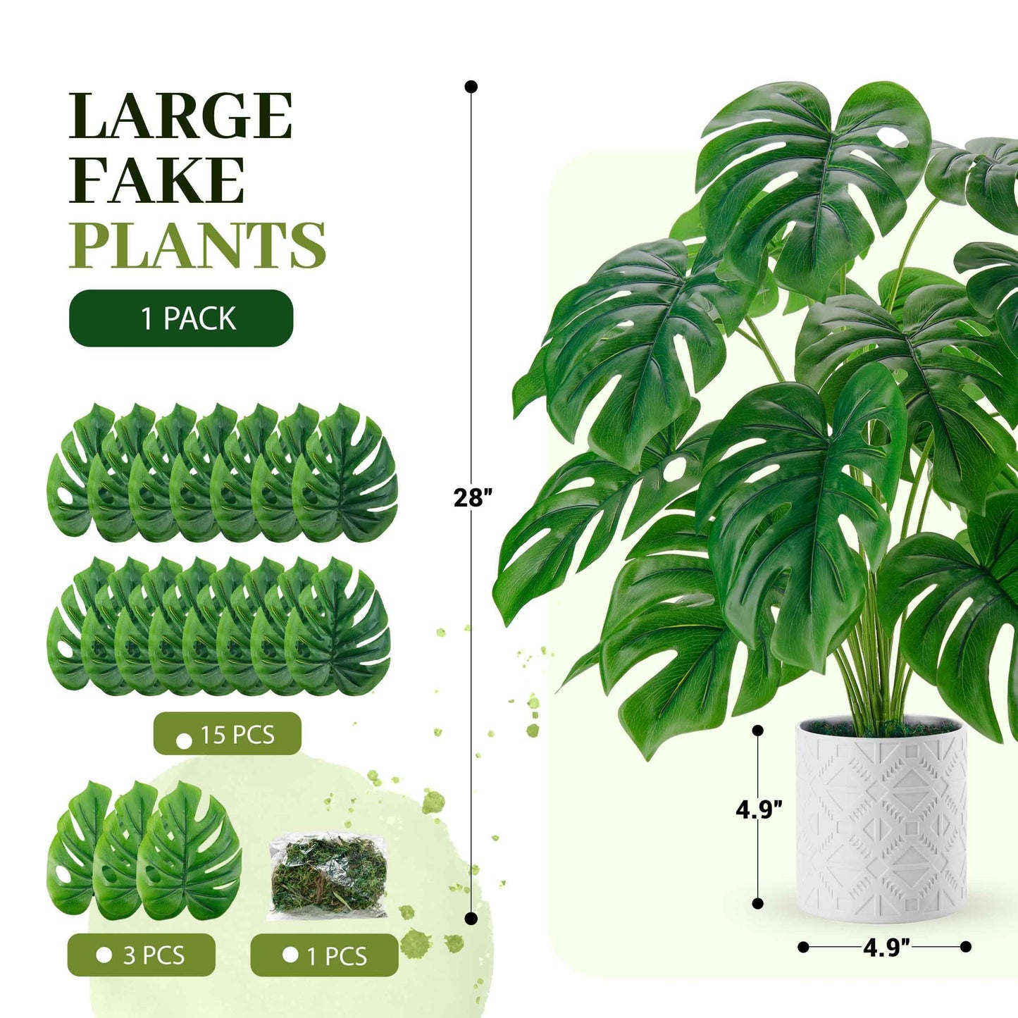 Der Rose Artificial Plants Indoor Large 28'' Fake Monstera Faux Potted Plants Indoor Tall for Home Farmhouse Bedroom Living Room Decor