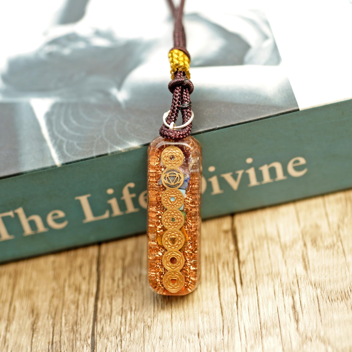 Orgonite Crystal Seven Chakra Pipe Pendant - Handmade Orgone Chakra Symbol Gemstone Necklace for Spiritual Healing, Meditation, Reiki, Gift for Men and Women