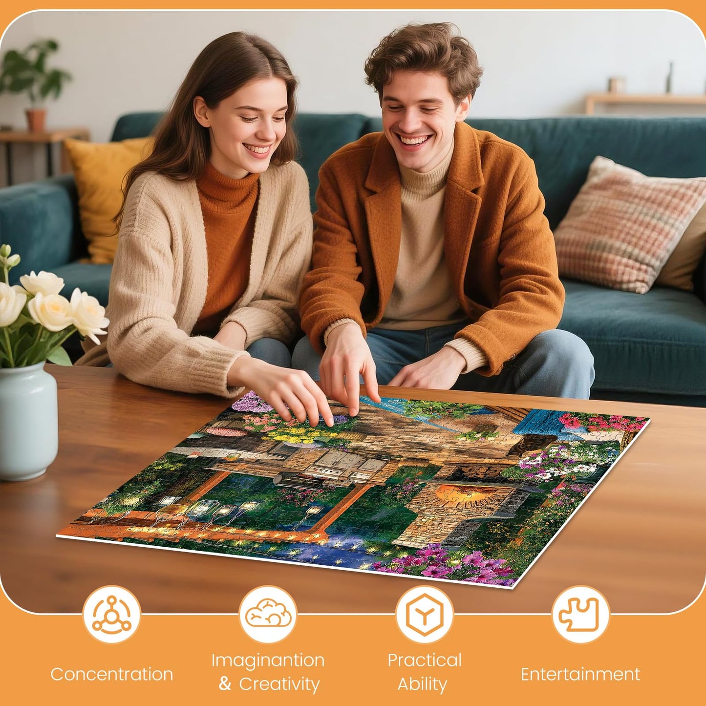 500 Piece Puzzles for Adults, Cozy Flowers Garden Patio with Fireplace Jigsaw Puzzle, Fun and Challenging Puzzle for Family Time, Relaxing Gift for Adults, Seniors, 20.5 x 15 in