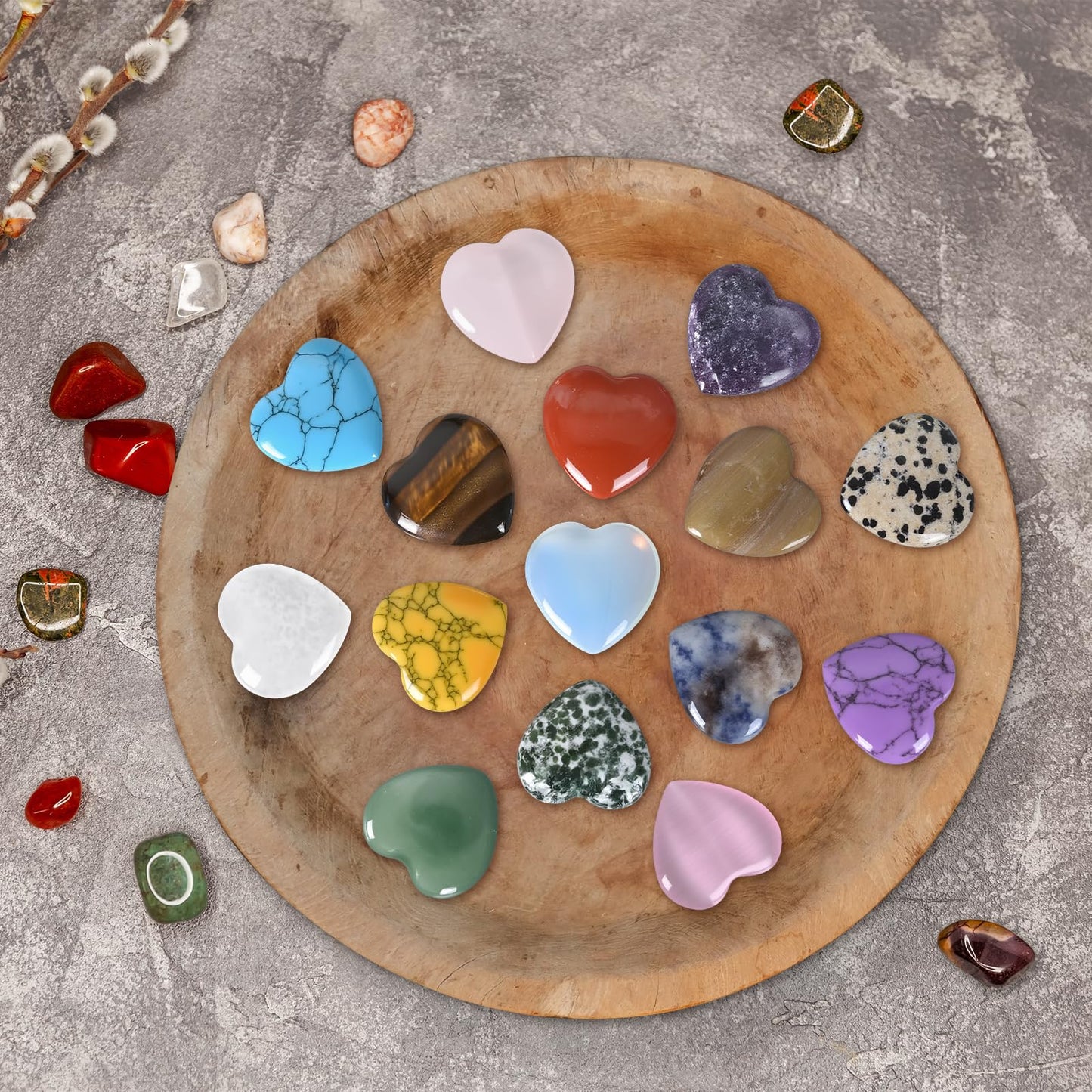 Ditind 15PCS Mixed Color Heart Healing Crystals – Handcrafted Gemstones for Meditation, Chakra Balancing, Energy Healing & Witchcraft, Crystals and Healing Stones for Positive Vibes
