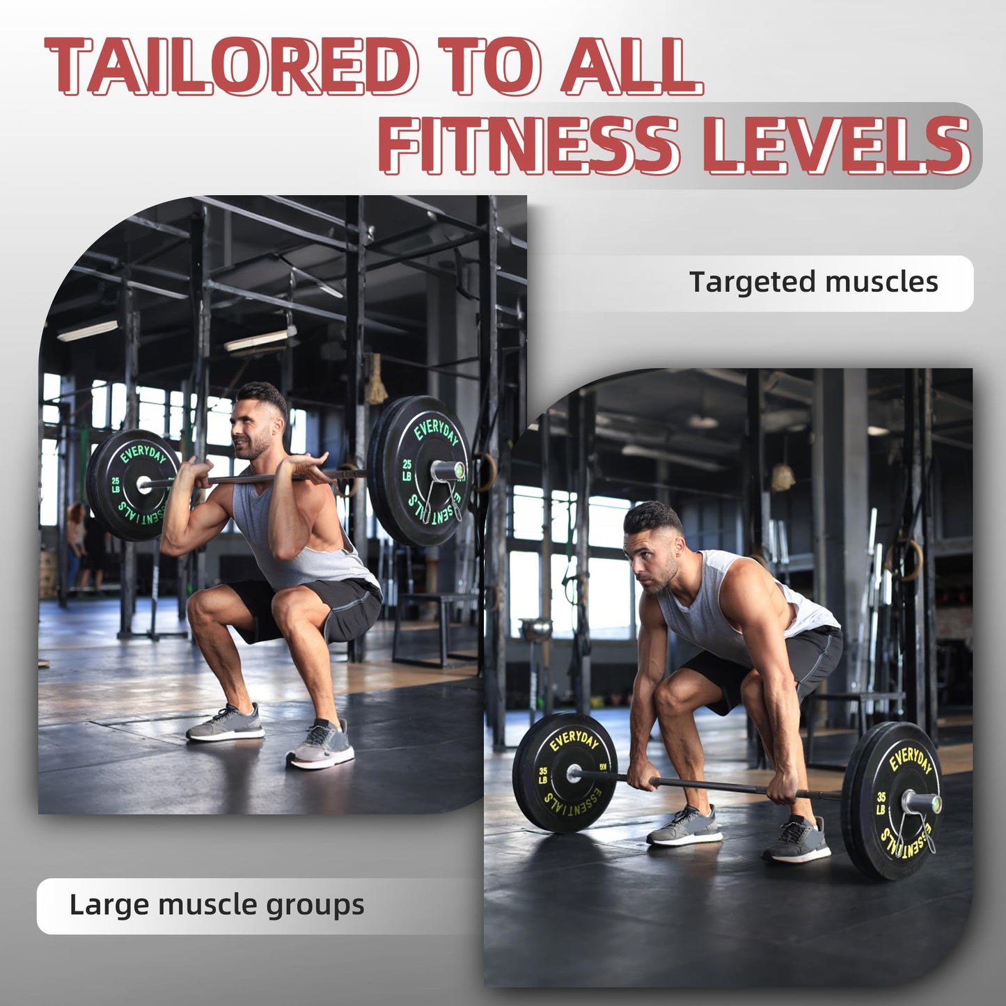 Fitvids Olympic Bumper Plates Set – 2" Weight Plates for Strength Training & Weightlifting – Set: 390 lbs – Black