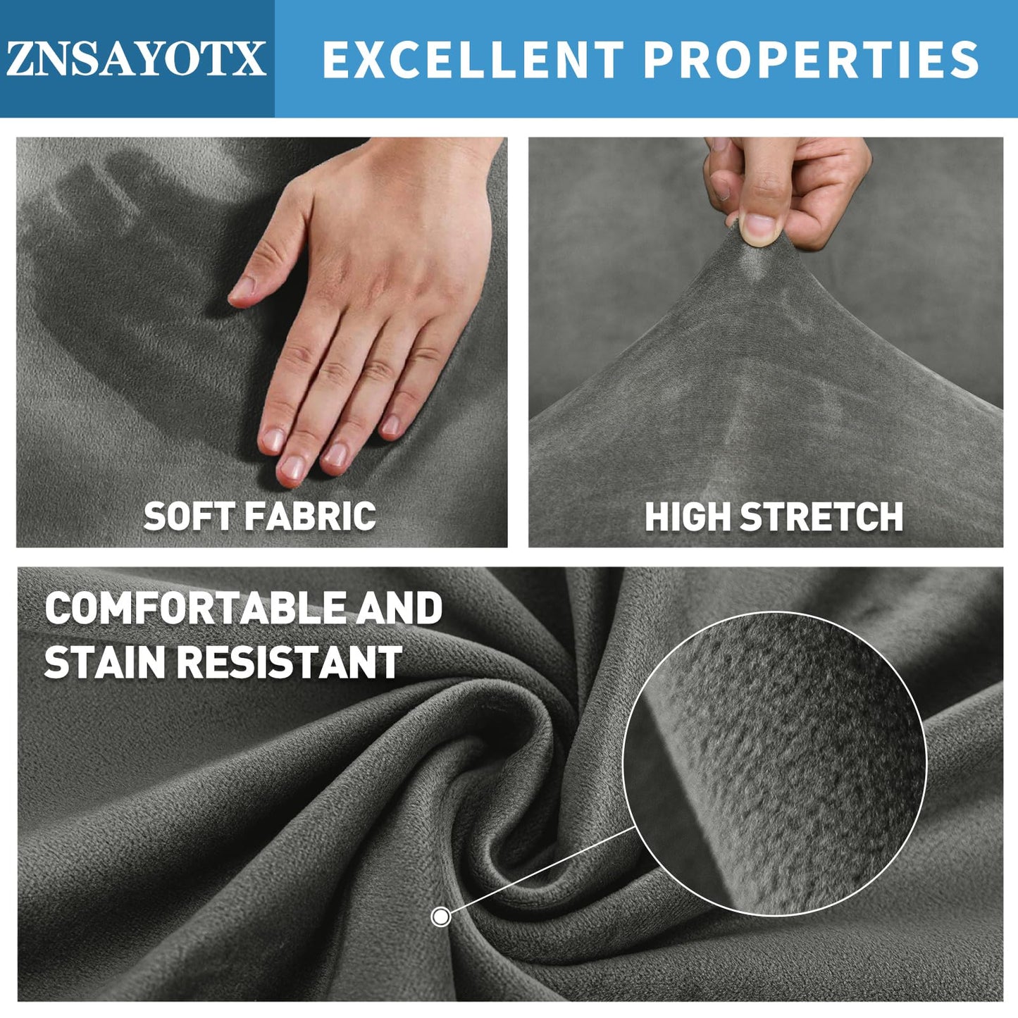 ZNSAYOTX 2025 Velvet Oversized Recliner Cover 3-Piece, Luxury Plush Recliner Chair Covers with Elastic Band & Ties Stay in Place, Stretch Reclining Slipcover for Lazy Boy Soft Washable (Grey)