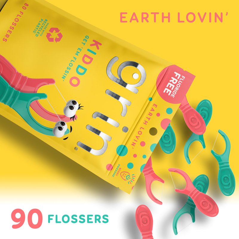 GRIN Kiddo Flossers, Berry Awesome Flavor, Recycled Plastic, Jumbo Grip, Get Your KIDDOS Flossin’ Early, Larger Floss Head, Child Safe! 80 Count, Floss Picks, Dental Flossers