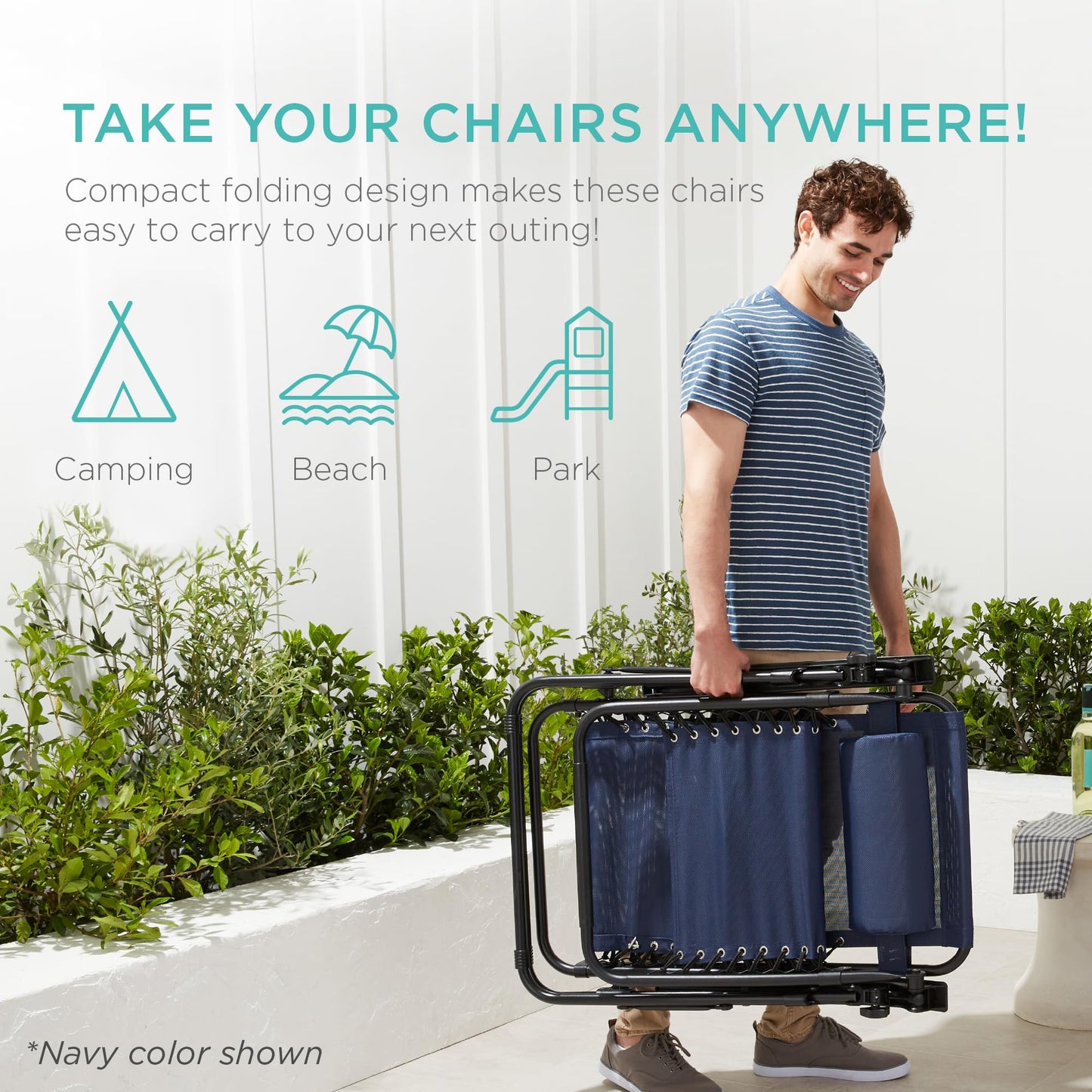 Best Choice Products Set of 2 Adjustable Steel Mesh Zero Gravity Lounge Chair Recliners w/Pillows and Cup Holder Trays - Light Blue