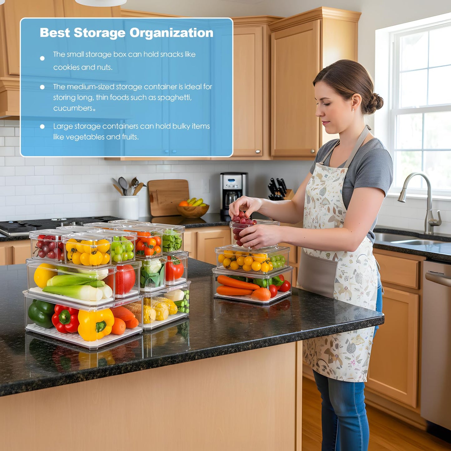 14 Pack Fridge Organizer Storage Bins Set, Clear Stackable Food Storage Containers with Lids BPA-Free for Refrigerator, Freezer, Kitchen Countertop, Organizers for Fruits, Vegetables, Drinks, Cereals