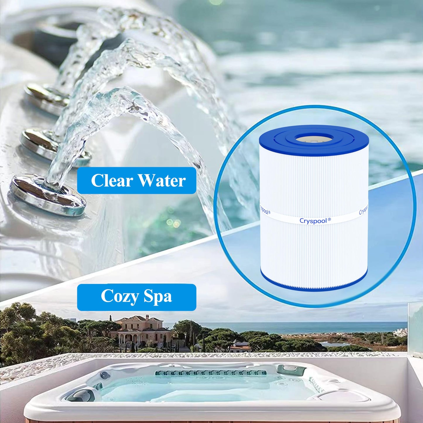 Cryspool® pwk65 Compatible with Watkins 31114, Hot Spot spa Filter, C-8465, FC-3960, 71827, 71828, Watkins 65 sq.ft hot tub Filter, 2 Pack