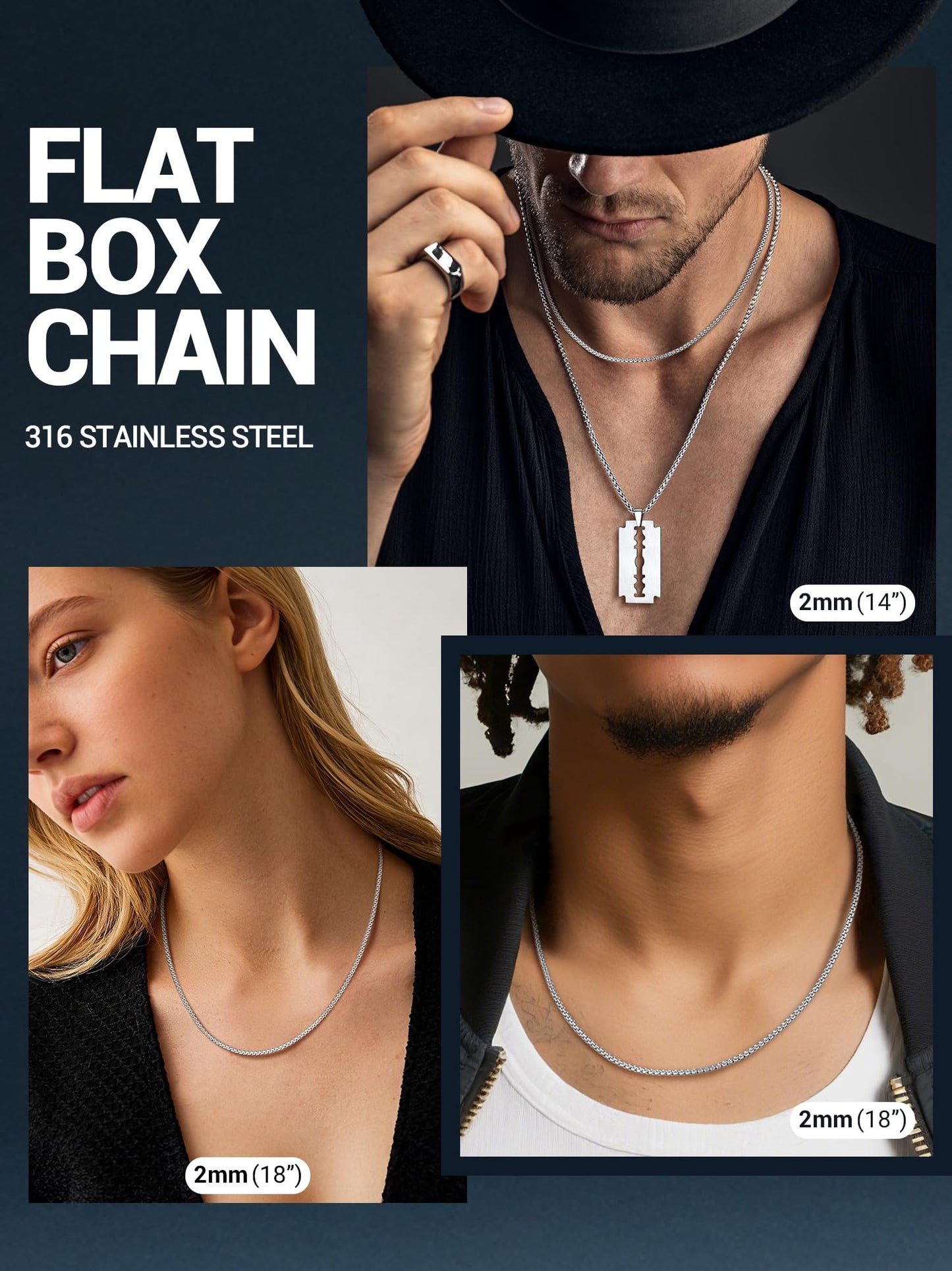 PROSTEEL Stainless Steel Mens Chain Flat Chain No Tarnish & Durable Mens Jewelry 20inch
