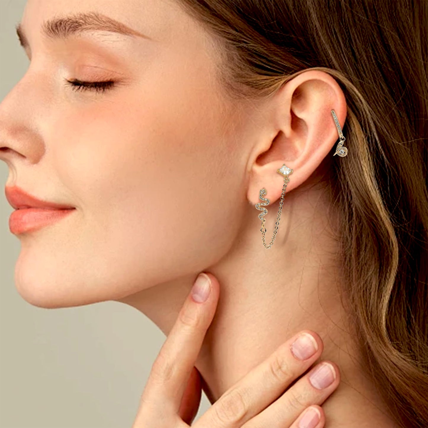 Frigotine Gold Snake Small Hoop Stud Earrings Stack Set for Woman, Dainty Sparkly Rhinestone Crystal Drop Multiple Piercing Cartilage Huggie Earing Holiday Prom Fashion Jewelry Gifts